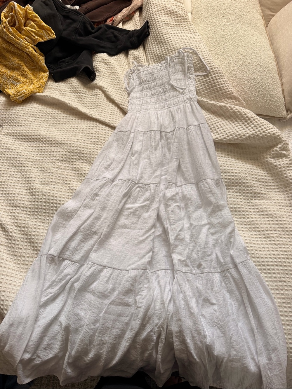 Abercrombie & Fitch White Smocked Tiered Maxi Dress